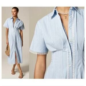 J Crew Wren Lace Trim Shirt Dress 12 NWT Blue White Stripe Coastal CK807 J.Crew
